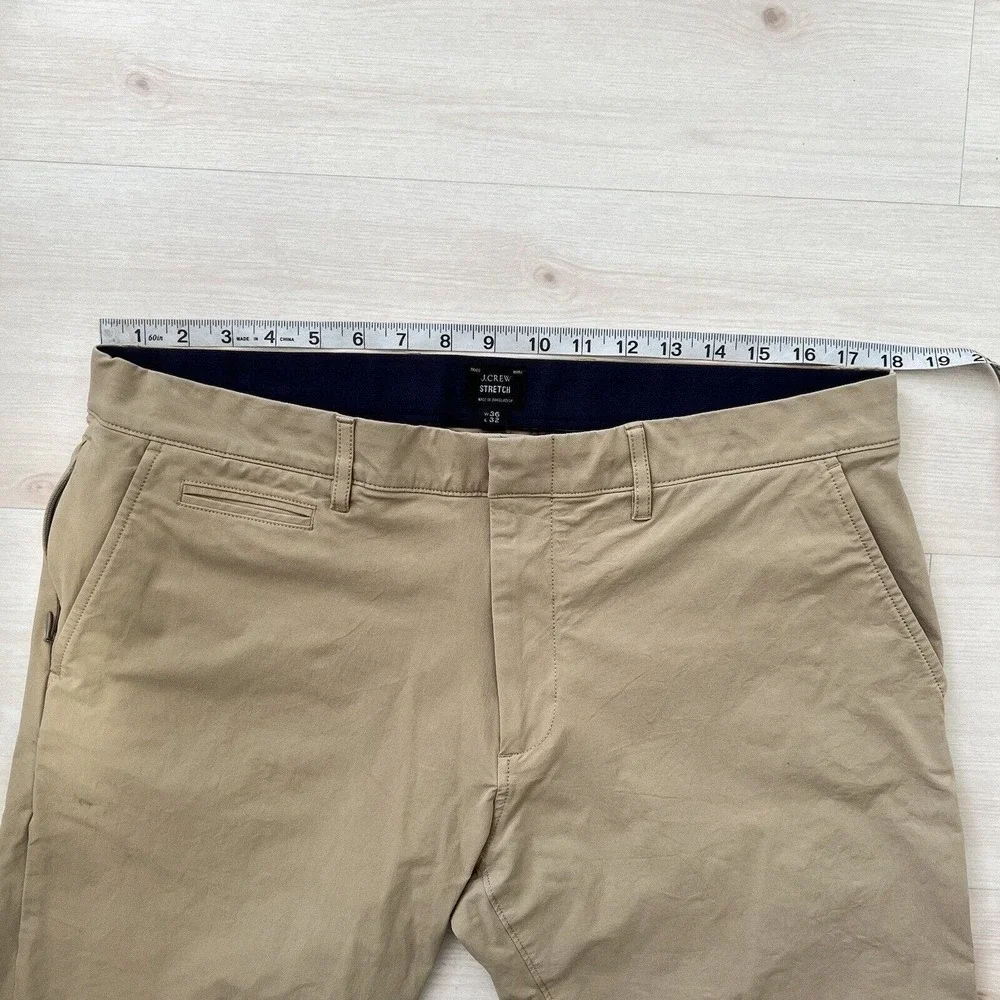J.Crew Stretch Chino Pants Men's 36 X 32 Beige Flat Front Zip Pockets 484 Slim